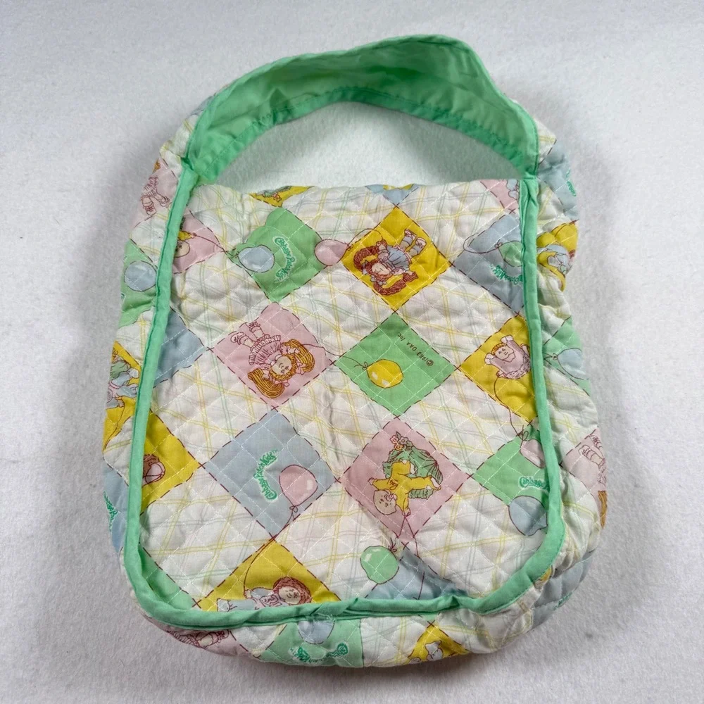 Vintage 1983 Cabbage Patch Kids Quilted Diaper Bag Tote Pastel Patchwork Green